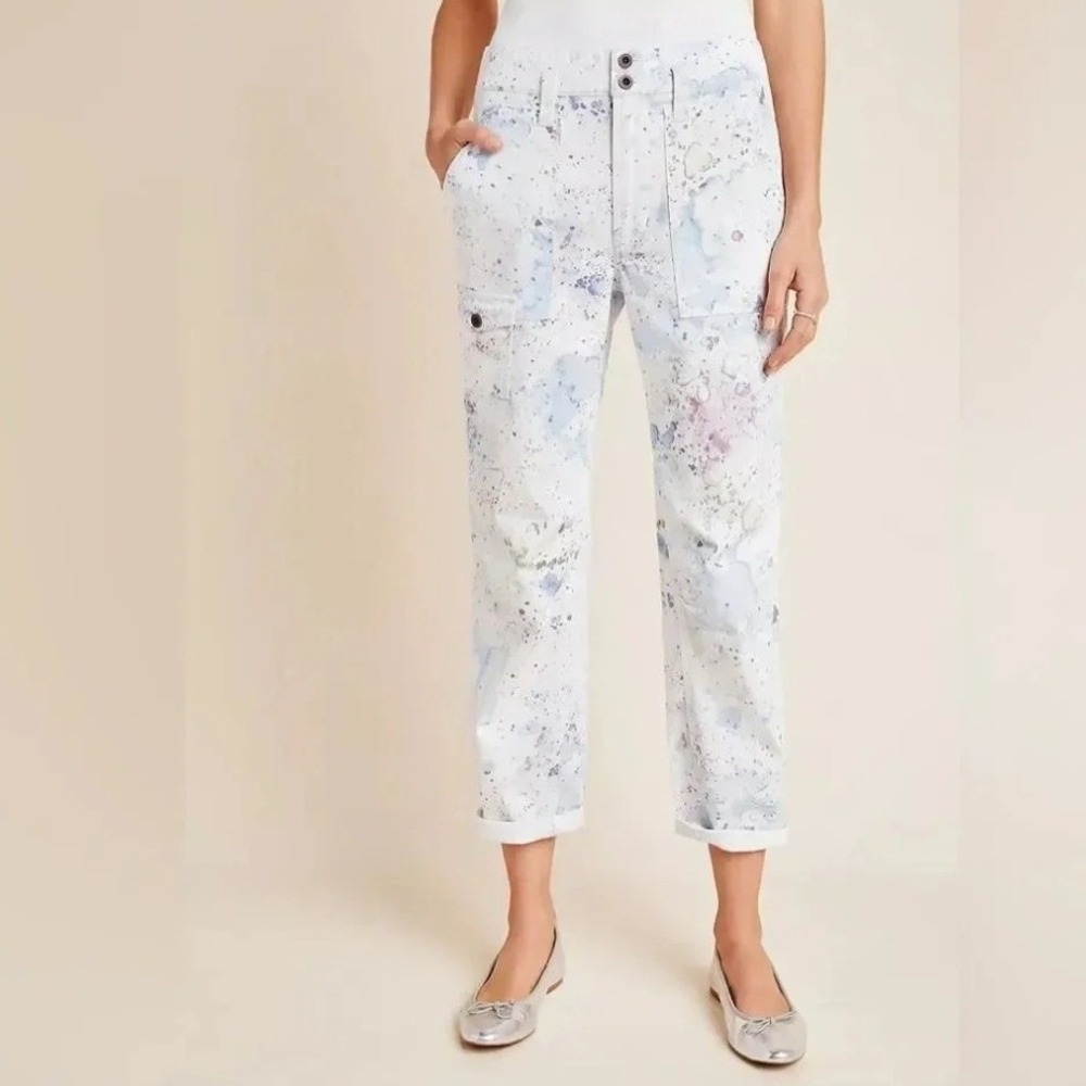 Anthropologie The Wanderer Paint Splatter Water Color Utility Cargo Pants Sz 25